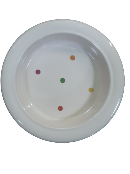 shows the secure grip deep sided plate in polka dot pattern