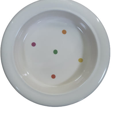 shows the secure grip deep sided plate in polka dot pattern