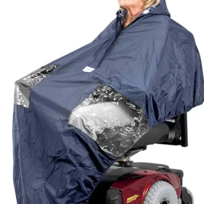 Someone on a powerchair, wearing a Wheelchair Powerchair Cape