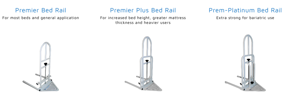 The three types of Parnell Bed Rail: premier, premier plus and premier-platinum.