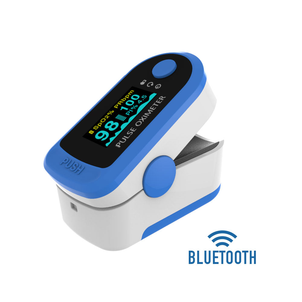 The EASYPIX Pulse Oximeter P02 with the bluetooth logo in the corner