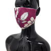 shows the washable reusable face mask in purple with flowers design