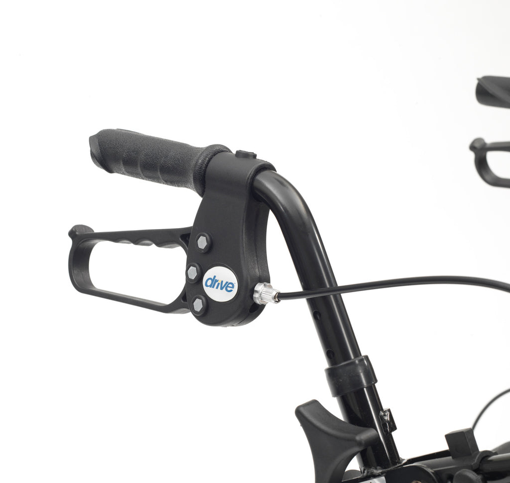A close up of the brake on an R8 Aluminium 4 Wheel Rollator/Walker