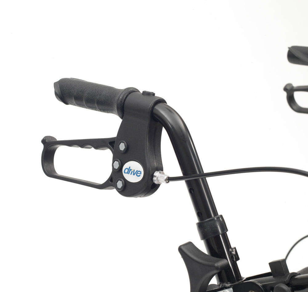 A close up of the brake on an R8 Aluminium 4 Wheel Rollator/Walker