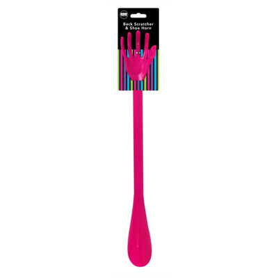 A pink back scratcher and shoe horn
