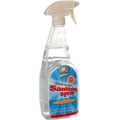 shows the alcohol free multi surface sanitiser 750ml trigger spray bottle