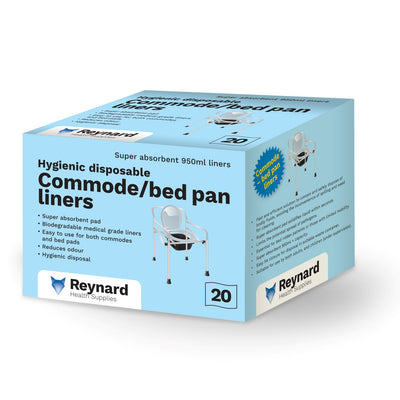 shows a box of 20 disposable commode / bed pan liners
