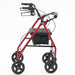 A side view of the Red R8 Aluminium 4 Wheel Rollator/Walker with an Under-seat Bag.