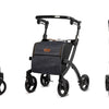 shows three Rollz Flex Shopping Rollators, two in purple and one in blue