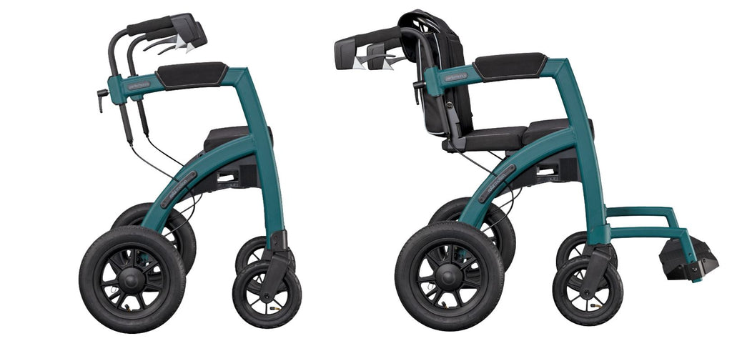 shows a side view of the rollz motion performance as a rollator and as a wheelchair