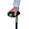 shows someone using a Harley Crutch Comfort Pad on a crutch handle