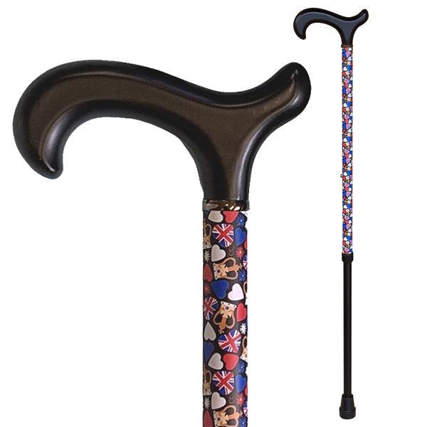 the image shows a close up of the crowning glory walking stick alongside a full lengh image of the cane