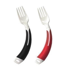 Two curved forks, one black and one red