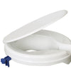 shows the 2 inch senator ergonomic raised toilet seat with a lid