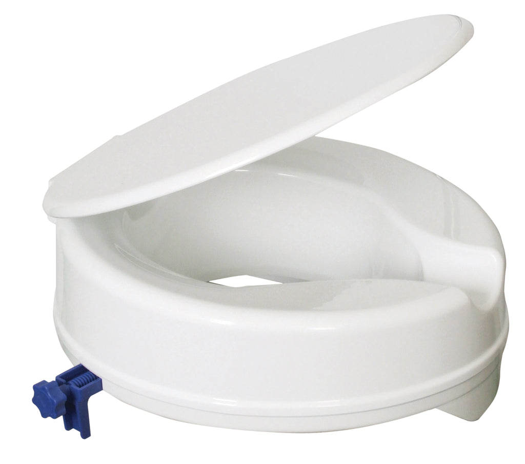 shows the 4 inch senator ergonomic raised toilet seat