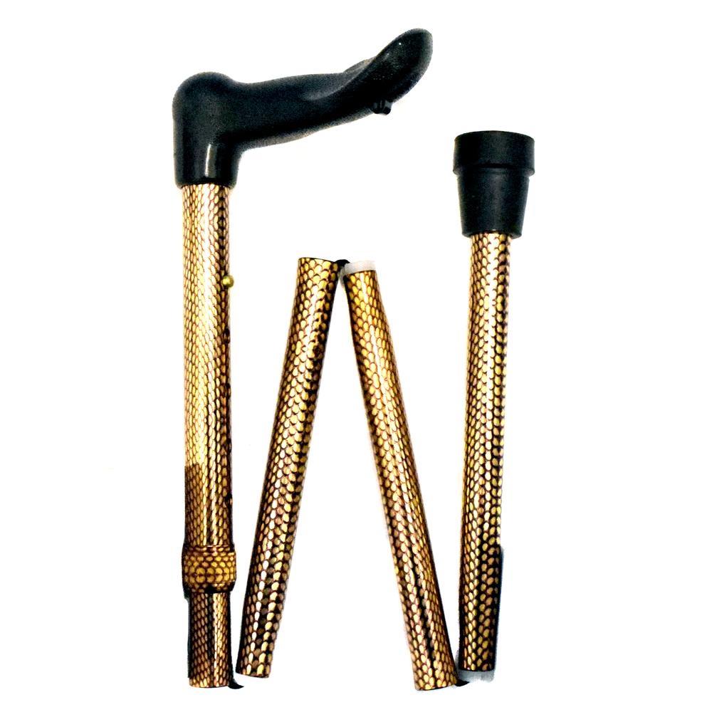 the image shows the sort of snakeskin design of the folding adjustable arthritis fischer grip cane