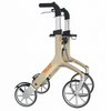 A sideways view of the cream coloured Let's Fly Rollator.