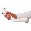 shows a woman's hand gripping the Ashby Angled Grab Bar