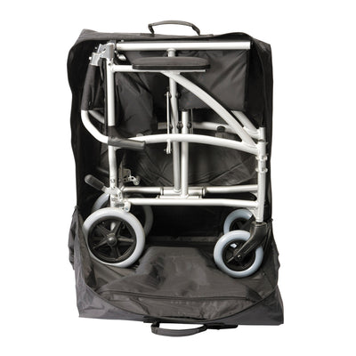 The Travel Chair, folded up, in a bag