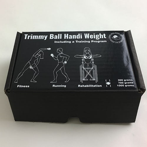 shows the Trimmy Ball Handi Weight packaging