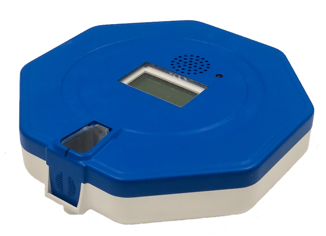 Closed blue medication aid