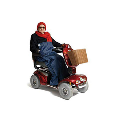 A woman in a wheelchair using a Simplantex Fleece Lined Scooter Cosy