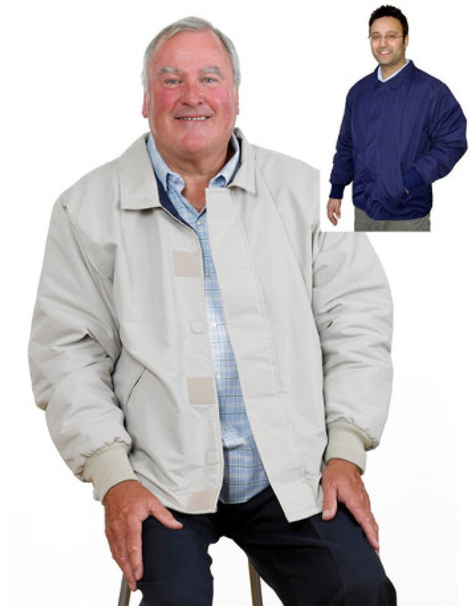 Mens Open Back Adaptive Jacket - Extra Small, Navy and Stone colours shown
