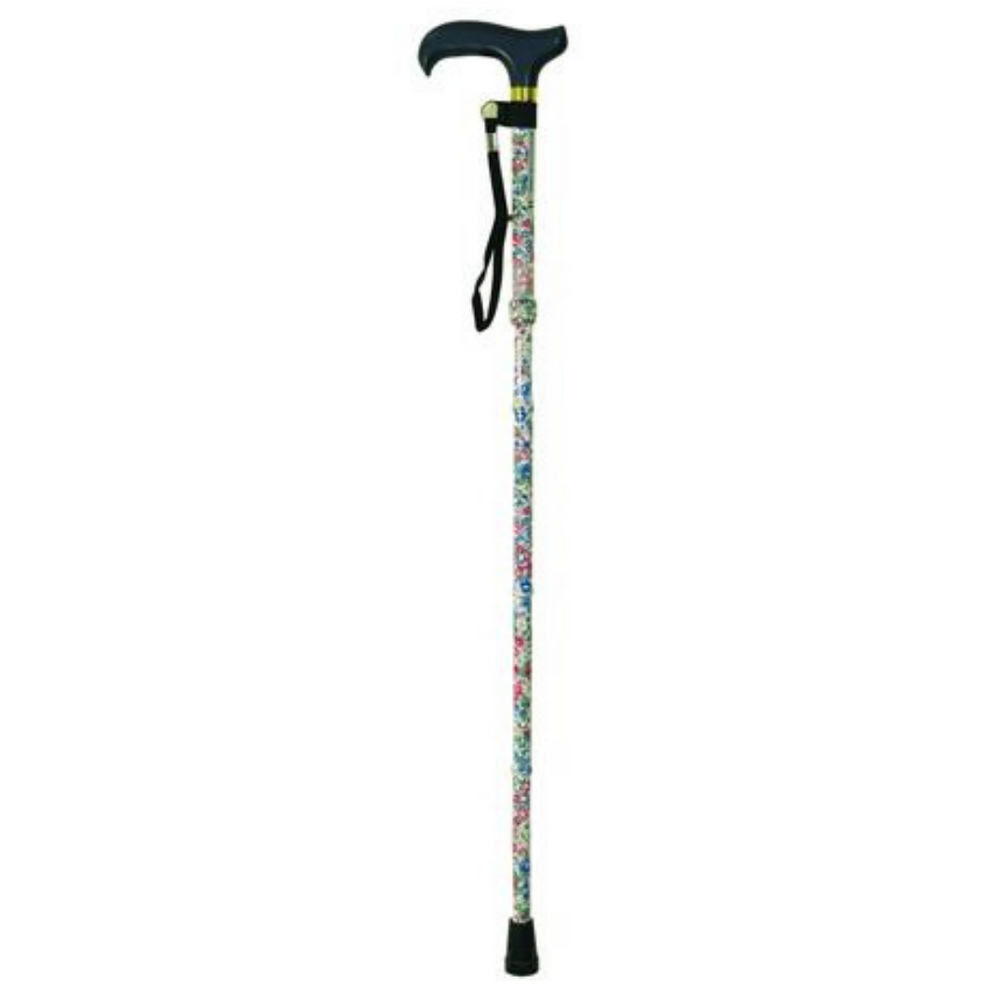 shows the deluxe folding walking cane in Japanese White