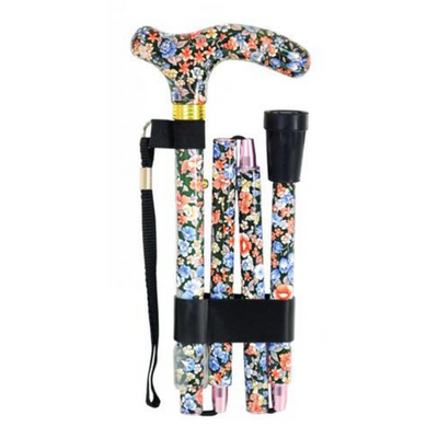 shows the deluxe folding walking cane in Japanese Floral
