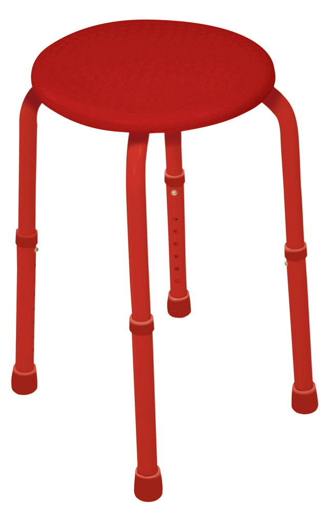 shows the multi-purpose adjustable stool in red