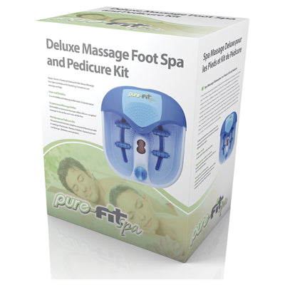 shows the Deluxe Massage Foot Spa and Pedicure Kit in its box