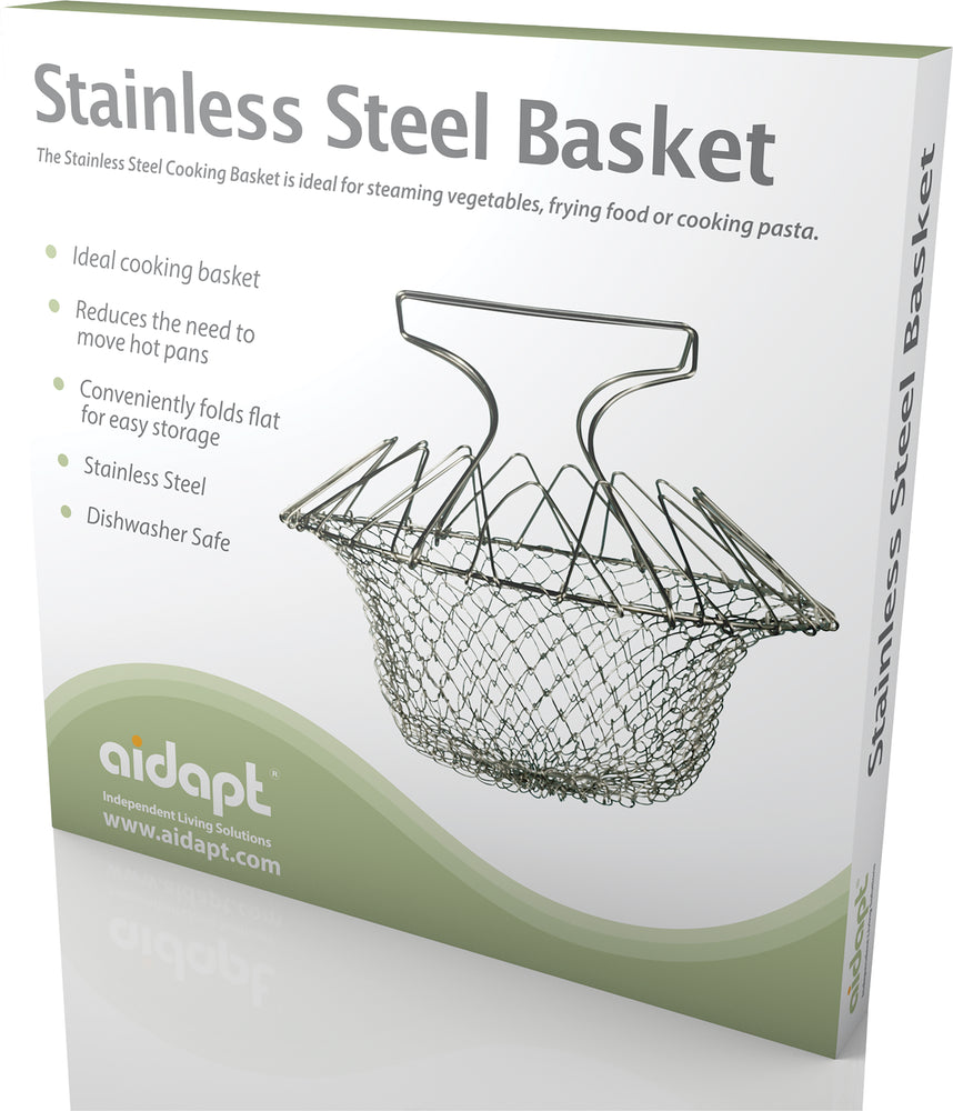 shows the packaging for the stainless steel basket from aidapt