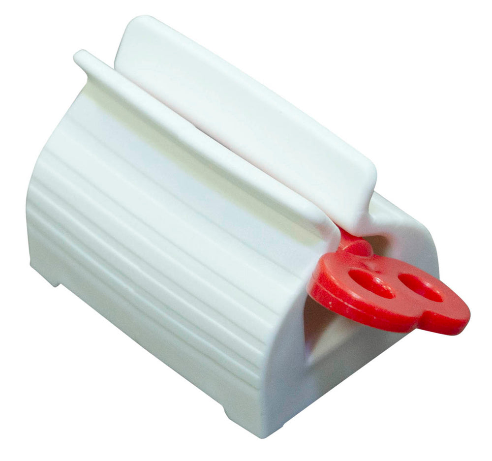 shows a close-up of the tube squeezer with red turn key
