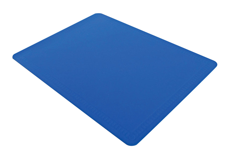 shows the large non slip silicone mat in blue