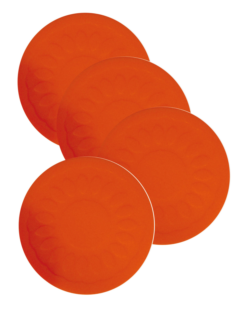 shows four red non slip silicone coasters