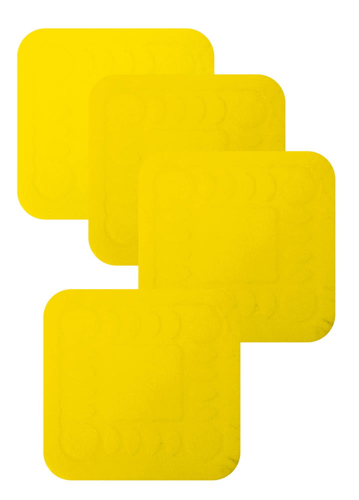 shows four square yellow non slip silicone coasters