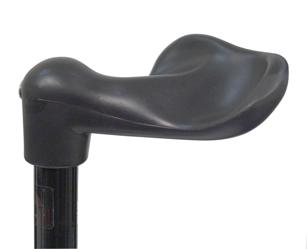 Black handle of the fischer grip walking stick