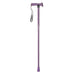 shows the folding rubber handled walking stick in purple