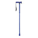 shows the folding rubber handled walking stick in bright blue