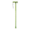shows the folding rubber handled walking stick in lime green