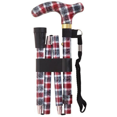 shows the deluxe folding patterned walking cane in 'knit' design