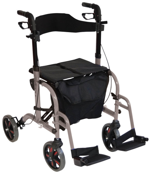 shows the duo deluxe rollator and transit chair in grey