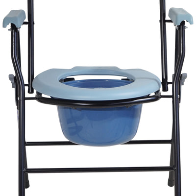 shows a front view of the folding commode chair