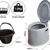 Portable Toilet - Product Weight 1.5kg, 5 litre volume. Waste Pail: 290mm width and 340mm length at base, 200mm height and 155mm length of handle. Toilet: 390mm width, 430mm length, 330mm height at base, 423mm height of lid