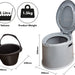 Portable Toilet - Product Weight 1.5kg, 5 litre volume. Waste Pail: 290mm width and 340mm length at base, 200mm height and 155mm length of handle. Toilet: 390mm width, 430mm length, 330mm height at base, 423mm height of lid