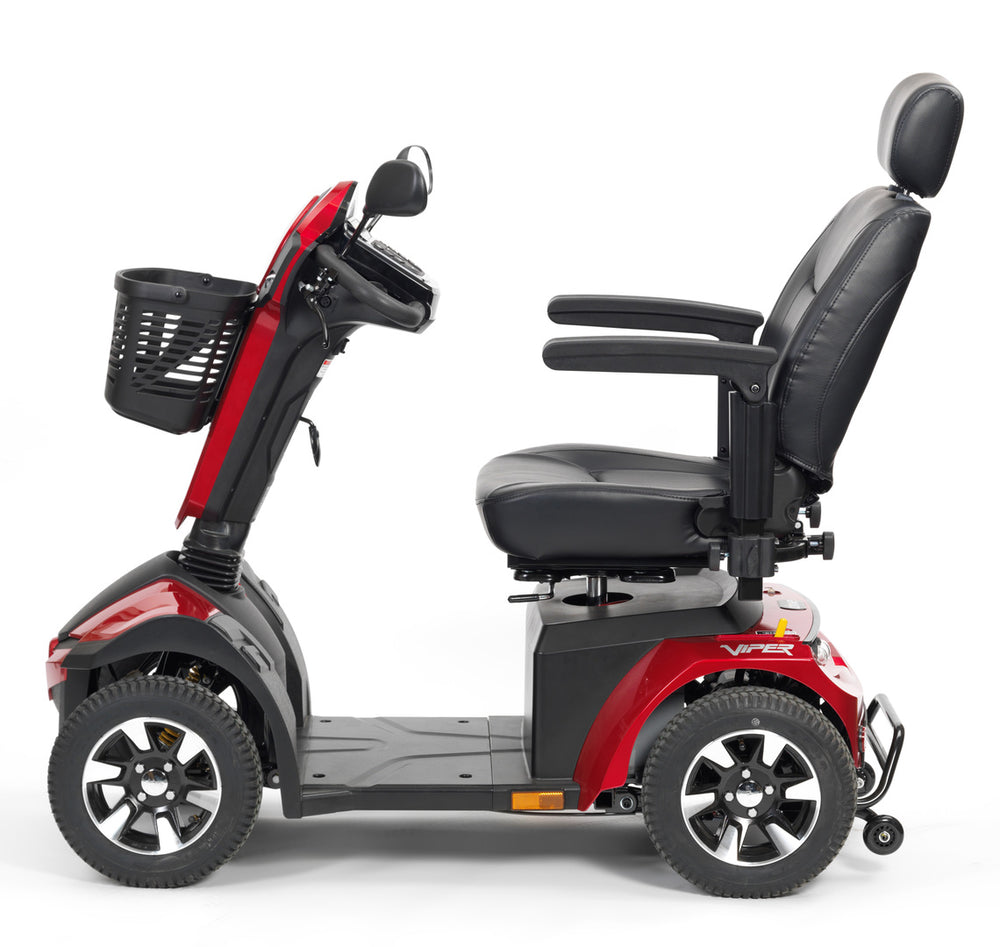 the image shows a side view of the red viper scooter