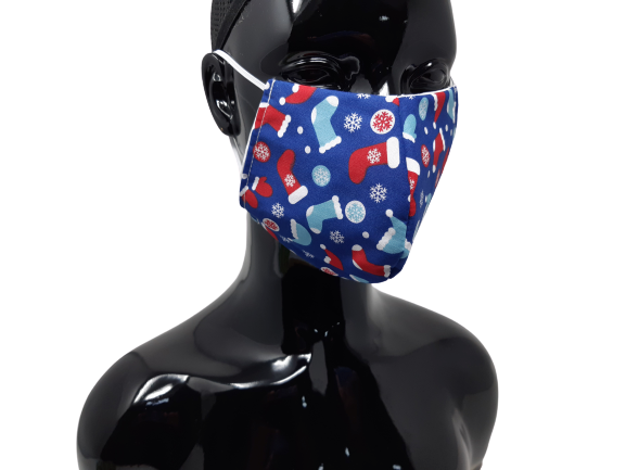 shows the stocking design christmas face mask in blue