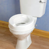 shows the prima raised toilet seat, on a toilet