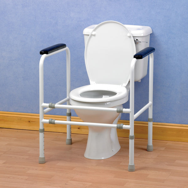 shows the homecraft steel adjustable toilet surround rail