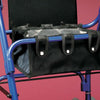 shows the Under Seat Rollator Bag fixed to the frame of a four wheeled rollator
